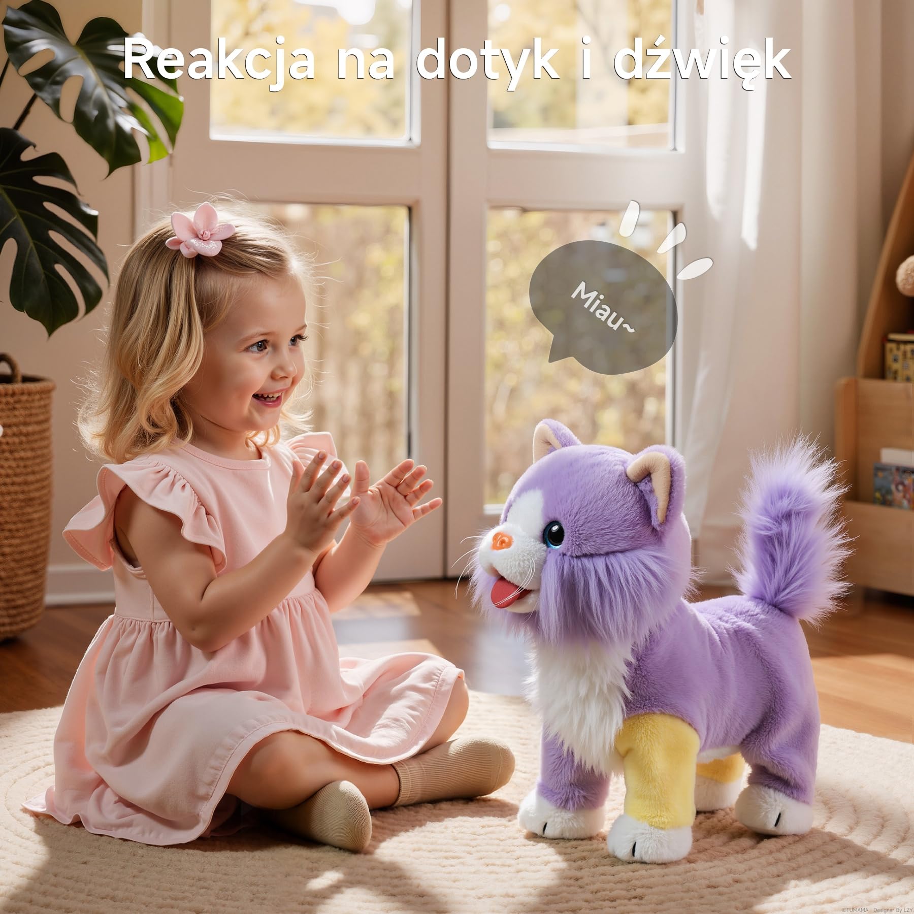 OR OR TU Zabawka Kot Chodzący i Miauczący dla Dzieci, Elektroniczny Pluszowy Kot z Pilotem, Miauczy, Macha Ogonem i Wysuwa Język, Interaktywne Elektroniczne Zwierzątko Robot Kot