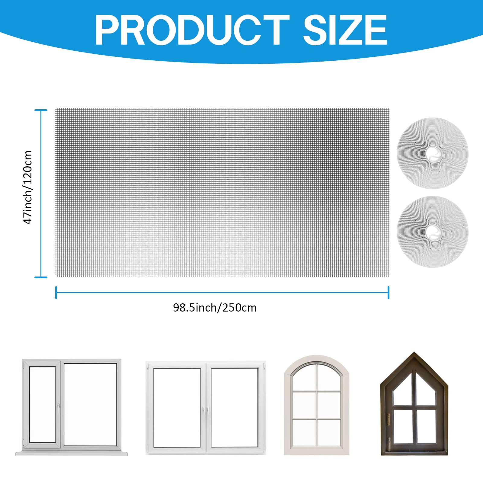 Fly Screens for Windows 120cm x 250cm with 7.5m Velcro Universal Fiberglass Window Screen Insect Mesh High Density Door and Window Fly Screens for Keep Bugs/Flys/Mosquitoes Outut (Black) - Image 2