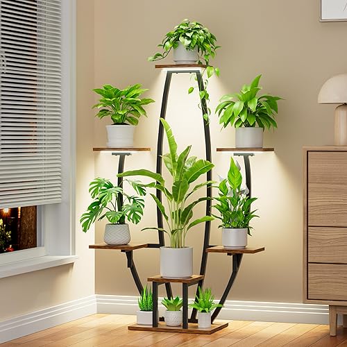 Miniatura 2 de JUSTOGO - Soporte para plantas de interior con luces de crecimiento - Estantería grande de 7 niveles, estante de esquina de 47" para múltiples