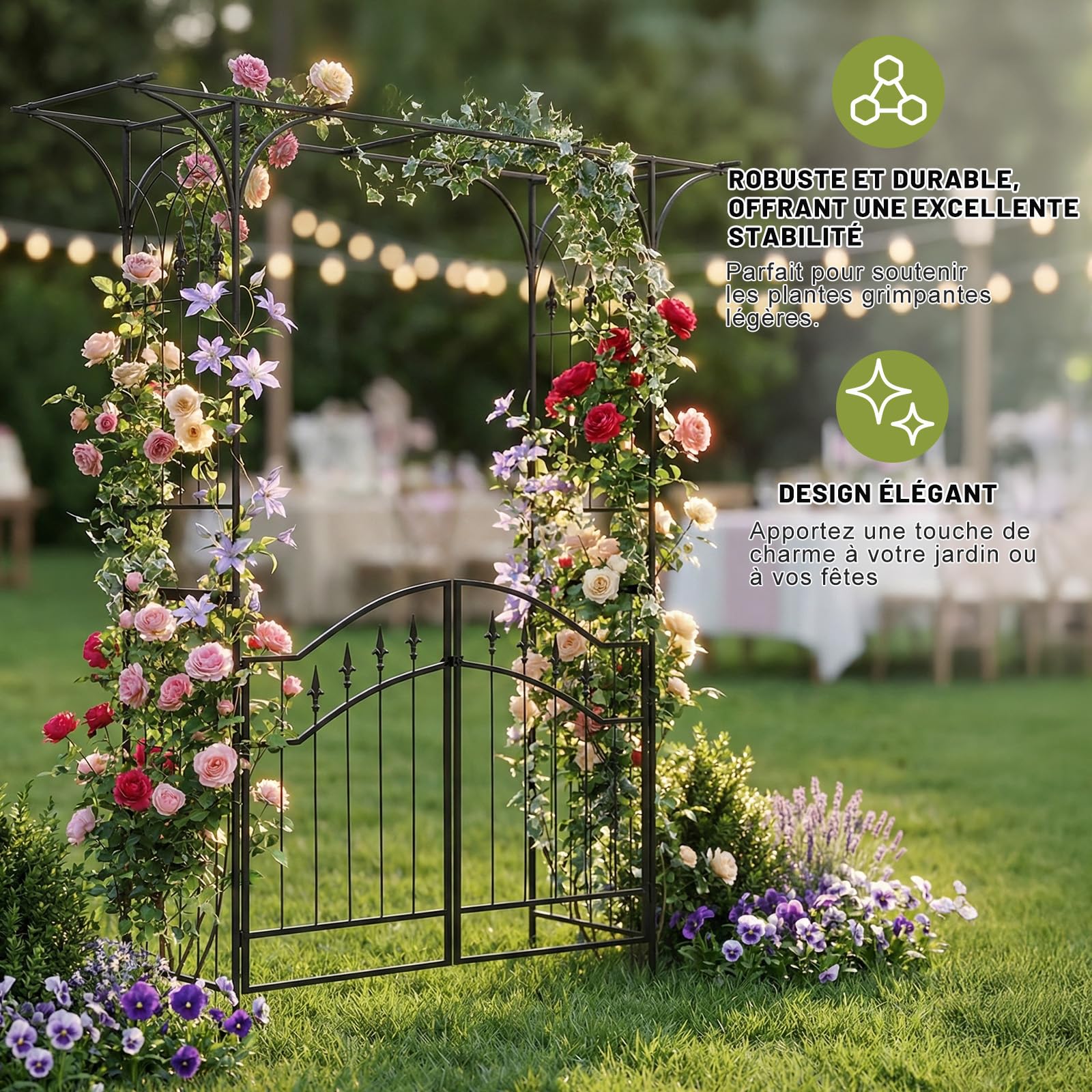 Arche de Jardin 208x179x51cm - Arche de rosiers adaptée aux Plantes grimpantes, Toit Plat Unique avec Porte intégrée, idéal pour la décoration extérieure