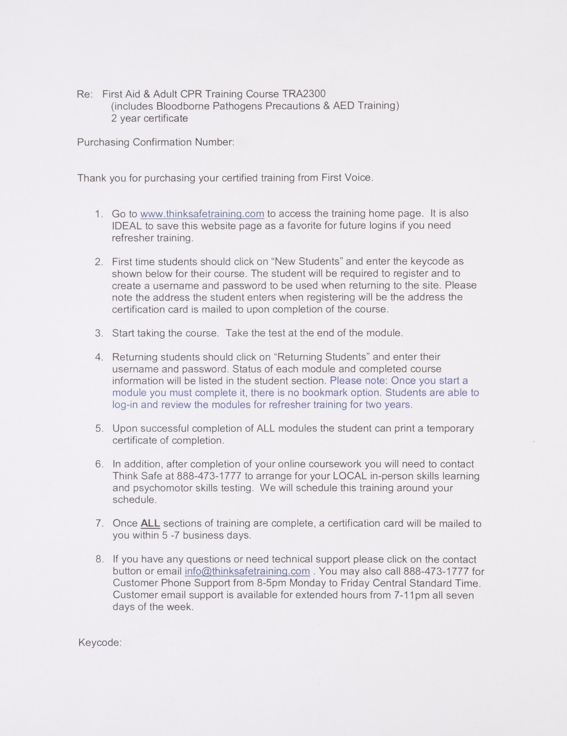 First Voice TRA2300 In Person Adult CPR/AED and First Aid/BBP Training with 2 Year Certificate