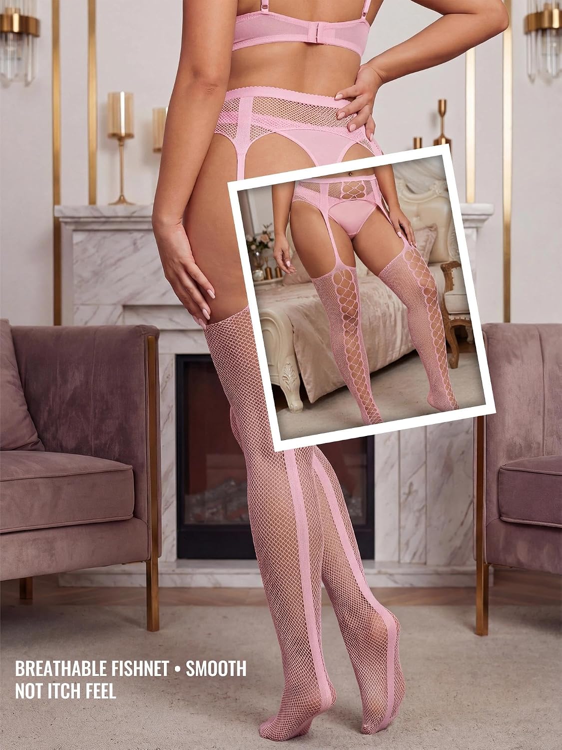 Plus Size Sexy Fishnet Stockings Valentine's Gift Suspender Pantyhose Thigh High Waist Garter Belt Lingerie