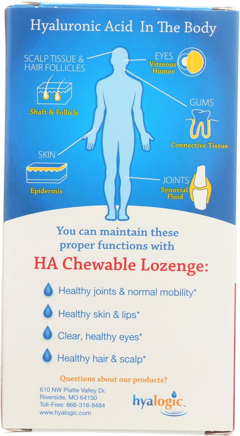 Hyalogic Hyaluronic Acid Chewable Lozenge - Chewable Tablets for Skin Care & Eyes – Vegan, Sugar-Free and Berry Favored Hyaluronic Acid Supplements (60 Count) - Image 2