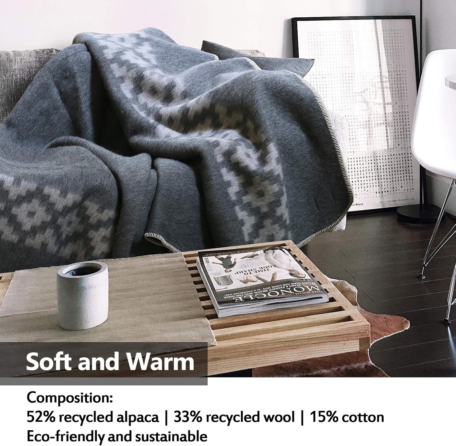 Inca Wall - Thick Alpaca Wool Blanket Heavyweight Alpaca Wool Blanket Camping Outdoors Indoors Soft Peruvian Alpaca Wool Blankets Twin Queen King Size New Ethnic Design (Soft Gray/Ivory, King) : Home & Kitchen