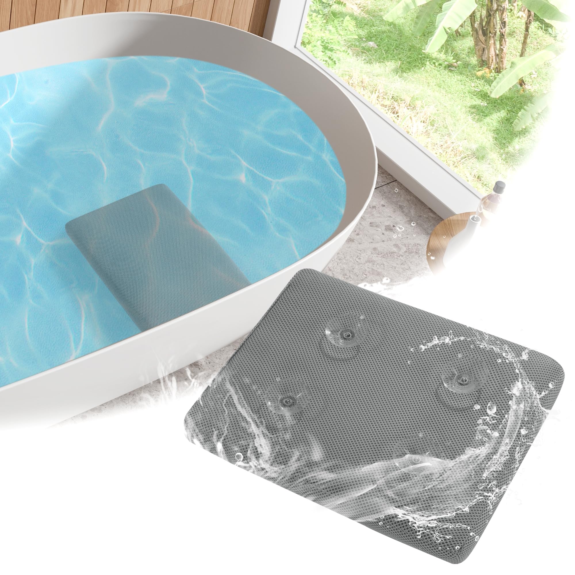 MABOZOO Bath Cushion for Tub with Powerful 4 Non-Slip Suction Cups,Quick Dry Mesh Bathtub Mat,Spa Pillow Bath Accessories for Adults Indoor Outdoor (