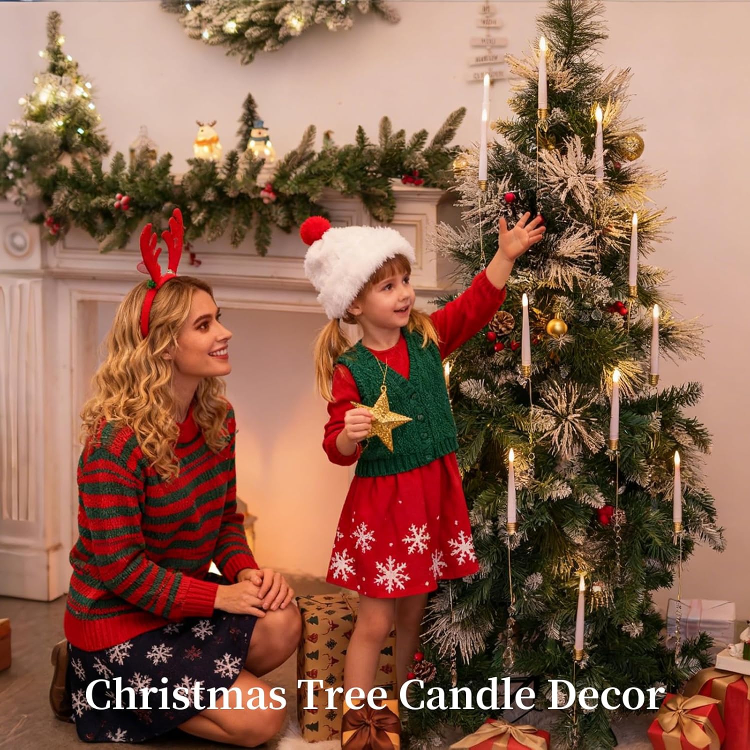 Romadedi Christmas Tree Candles with Remote - 10 Pack Battery Operated Christmas Flameless Candlesticks LED Xmas Tree Decoration Flickering for Home Decor with Crystal Ball Hooks