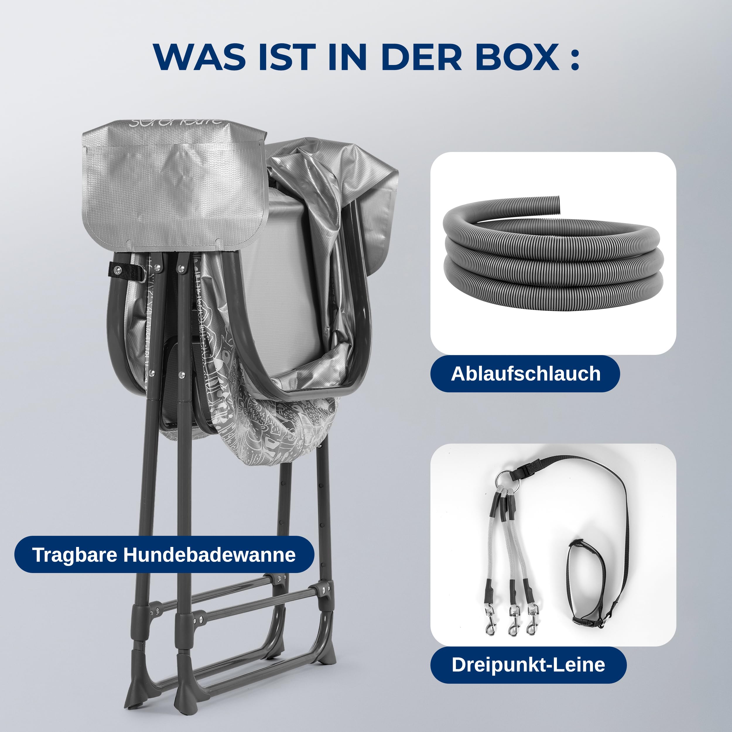 SereneLife Hundebadewanne, Faltbare & Erhöhte Haustierbadewanne mit Abfluss & 3-Punkt-Gurt, Für kleine bis Mittelgroße Hunde & Katzen, Bis 59 kg, für Pflege & Baden