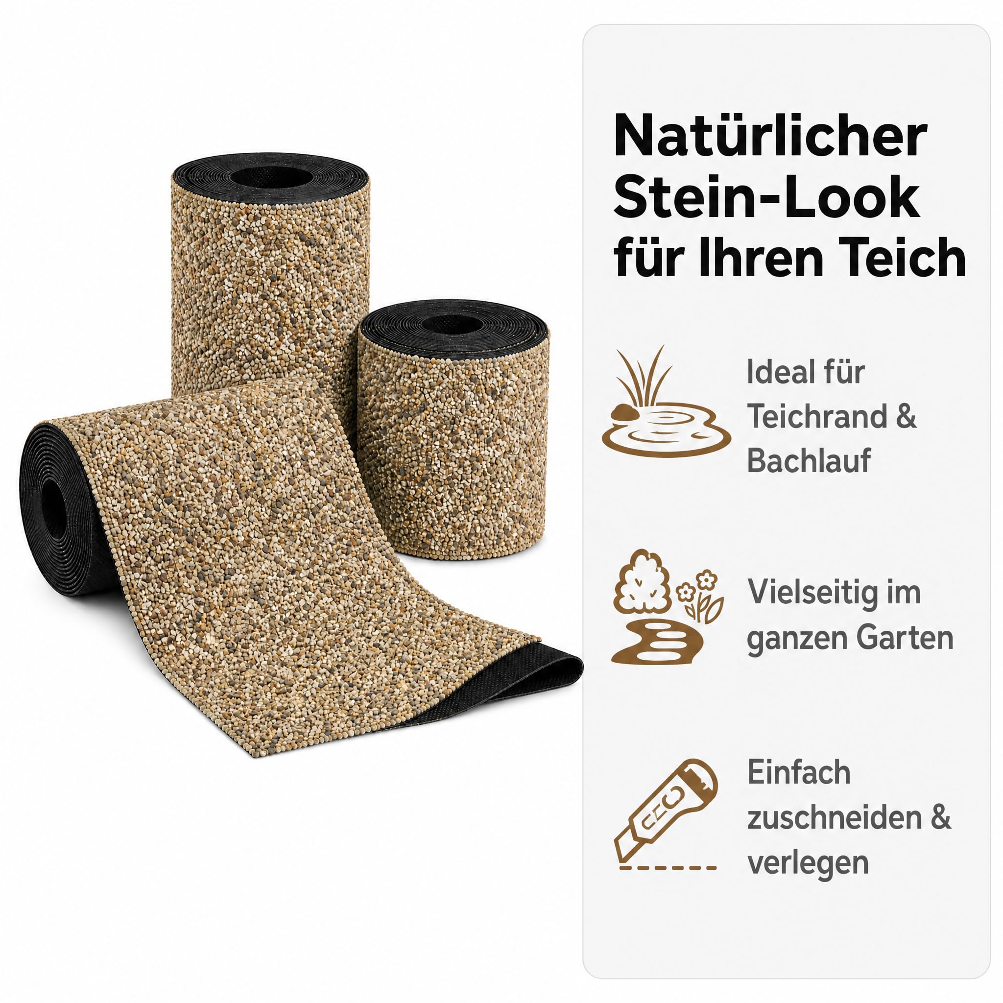 Steinfolie Sandfarben für Teichrand & Bachlauf 0,6 m x 4 m