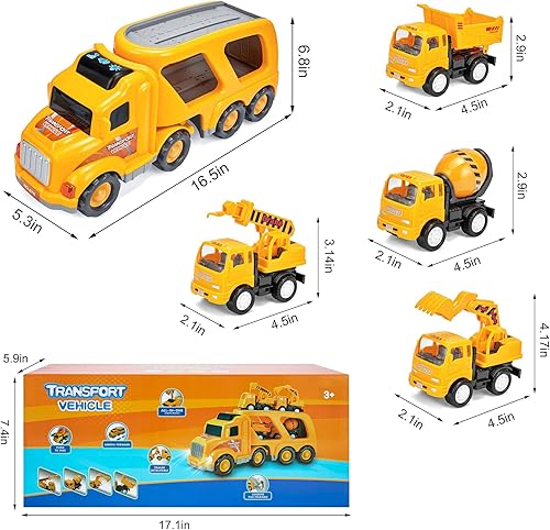Miniatura 6 de Vehículos de dibujos animados camión transportador de auto de transporte 5 en 1 camión de transporte de doble capa alimentado por fricción 4