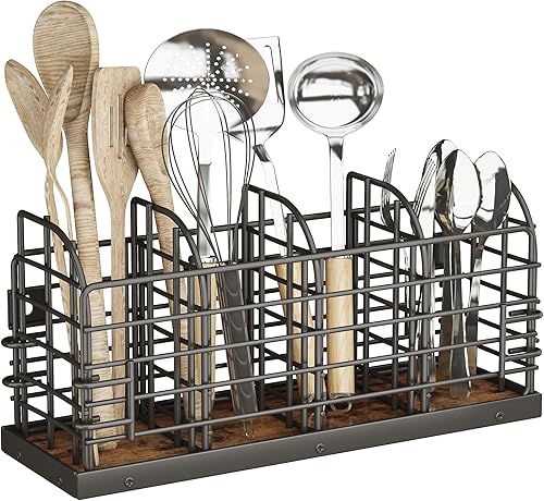 Soporte grande para utensilios de cocina, montado en la pared con 4 compartimentos ajustables, organizador de cocina para encimera, despensa,