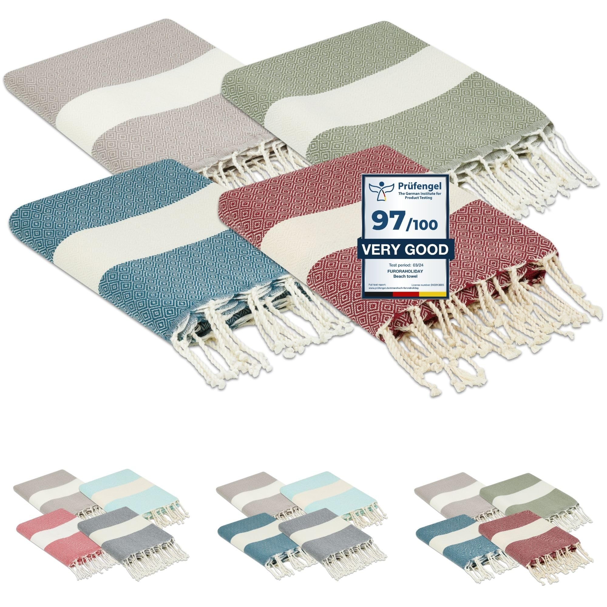 Flora Furora Beach Towel Large 100 x 200 cm: Cotton (Set of 4), Light, Long, Thin, Compact, Premium Quality, Hammam Towel, Sauna Towel, Fouta Beach Towel, XXL, Women and Men Bath Towel Beach