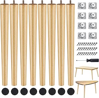 TURSTIN 8 Pieces 16 Inches Table Legs Wood Furniture Legs Tapered Round Replacement Desk Chair Legs Mid Century Furniture Legs for Coffee Table Dresser Night Stand (Wood)