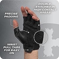 Vista 7 de Power Gloves 3.0 - Durable Half Finger Weightlifting Gloves with Adjustable Wrist Closure, Breathable Leather Palm, Men's