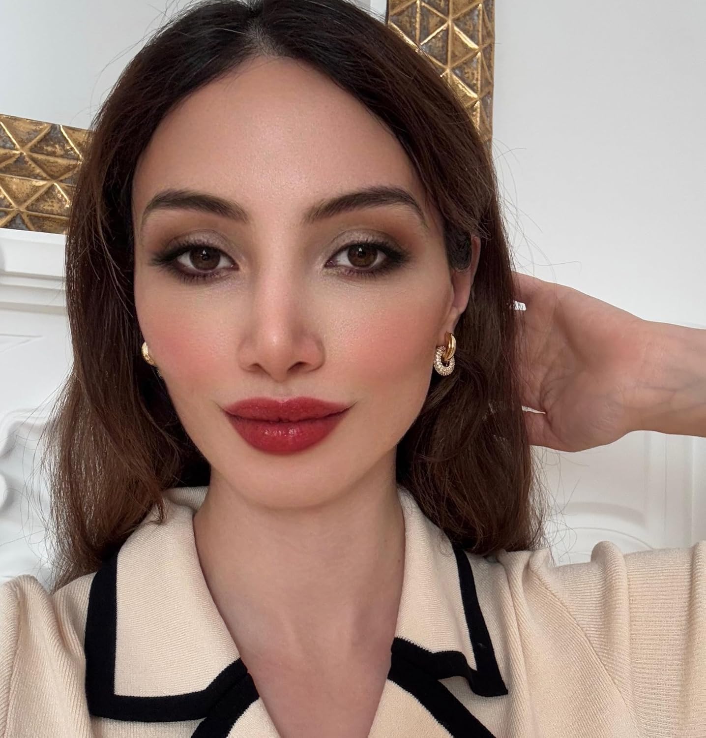 Milan Chiva 14K Gold Plated Small Huggie Dangle Earrings | Lightweight Trendy Heart Dainty Jewelry Hypoallergenic Chunky Gold Hoops Earrings Jewelry Valentine's Day Gift for Women - Image 5