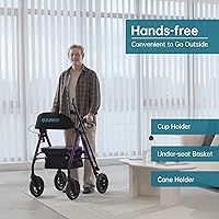 Vista 15 de ELENKER Andador todoterreno con ruedas no neumáticas de 10 pulgadas, asiento y respaldo acolchados de esponja, marco totalmente ajustable para Azul