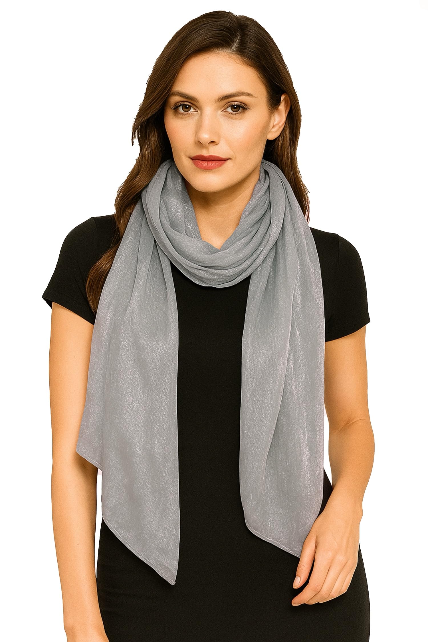 World of Shawls Women’s Pleated Organza Crepe Scarf with Sheen 70x180cm | Elegant Lightweight Wrap for Party, Wedding & Evening Wear – Shiny Hijab & Shawl (Light Silver)