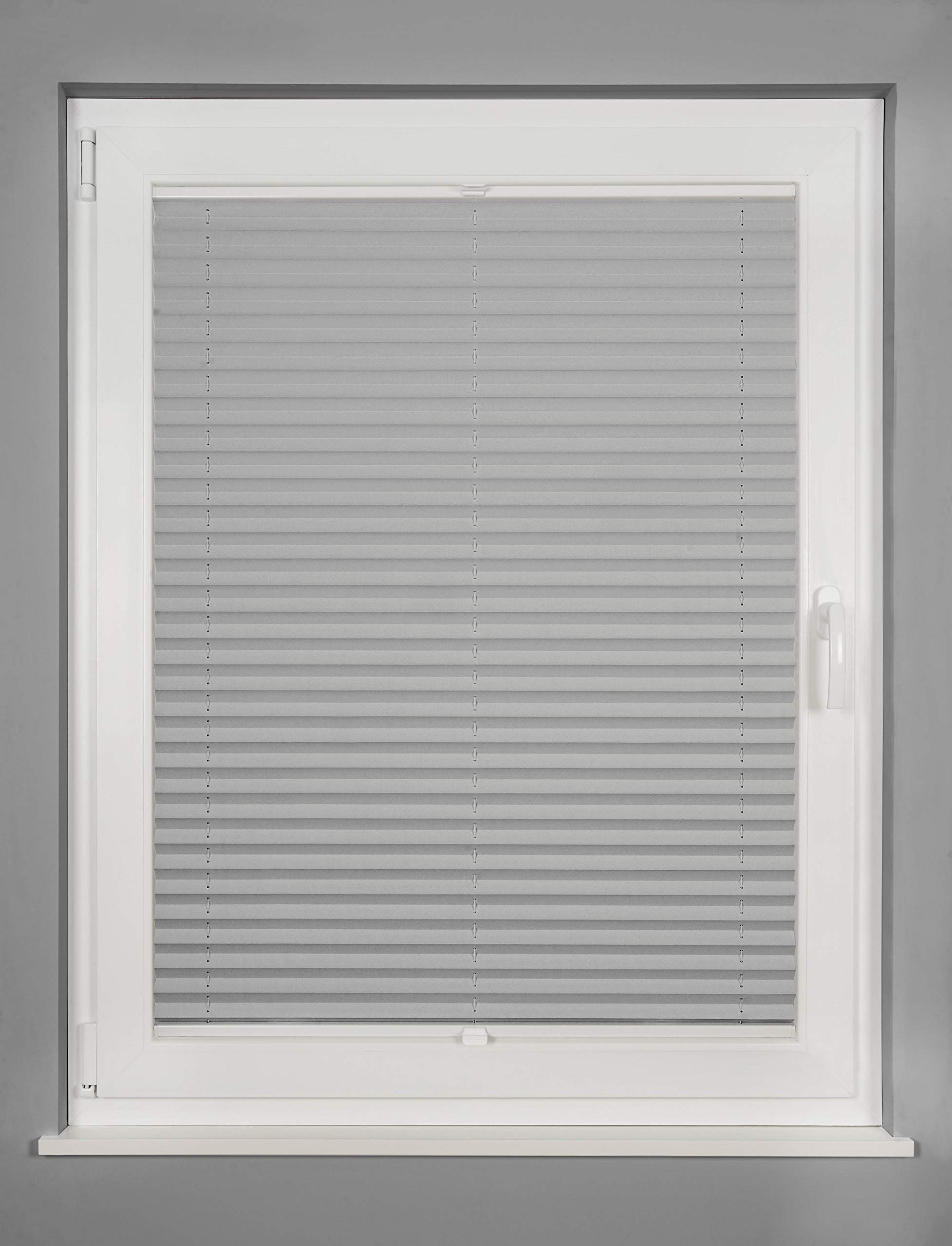 Plissee nach Maß für alle Fenster innen Montage in Glasleiste mit Spannschuh Sonnenschutz Rollo Sichtschutz Blickdicht Silber B: 30-40 cm, H: 151-200 cm