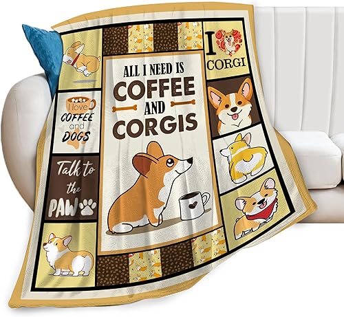 Manta de Corgis con bonita decoración de café Corgis, manta de perro, regalos para niñas y niños amantes de los perros, manta de franela de forro