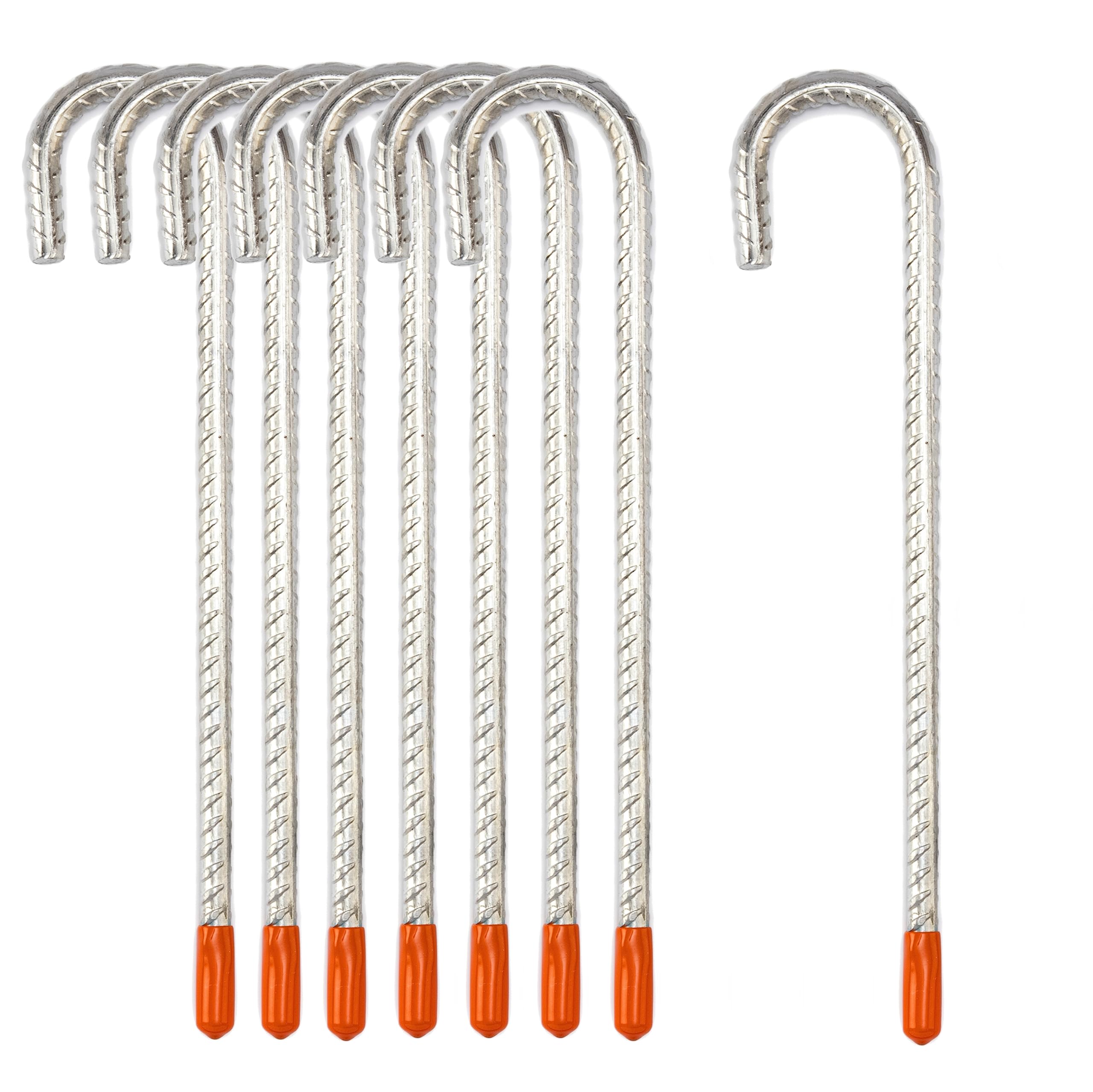 Lot de 8 piquets de tente robustes en acier galvanisé pour sol dur – 30,5 cm – Piquets d'armature en métal pour tente, trampoline, tonnelle – 10 mm d'épaisseur – Piquets d'ancrage en métal J