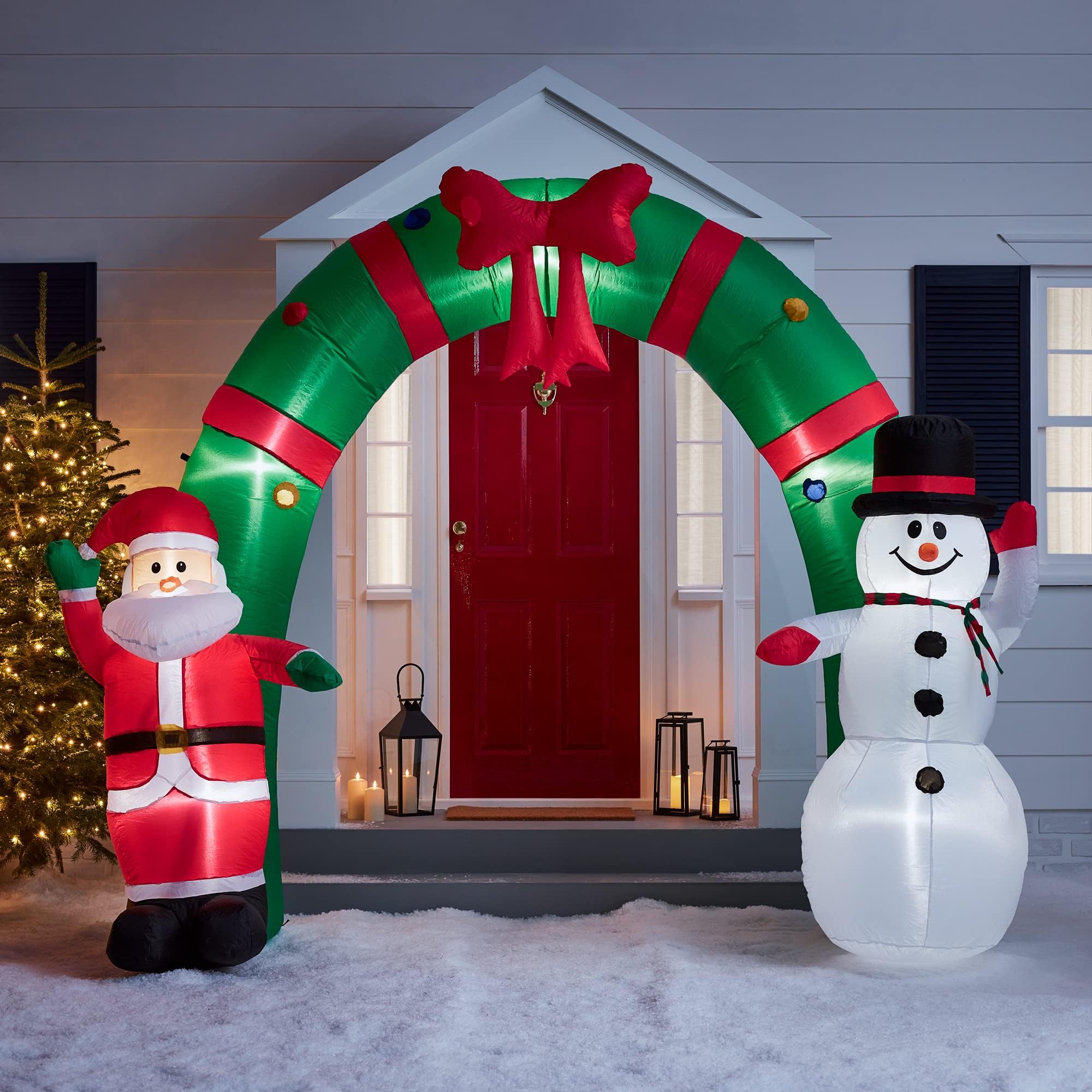 Lights4fun, Inc. 8ft Inflatable Santa & Snowman Arch Indoor & Outdoor Holiday Decoration with Built-in LED Lights