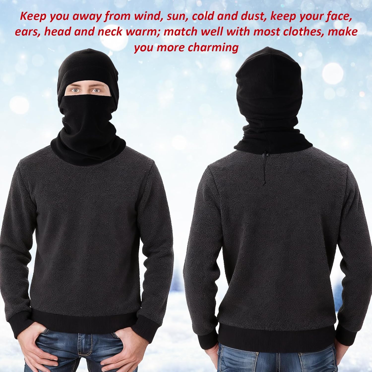 6 Set Winter Fleece Beanie and Neck Gaiters for Cold Weather Fleece Balaclava Face Mask Neck Warmer for Men Women, 6 Colors - Image 4