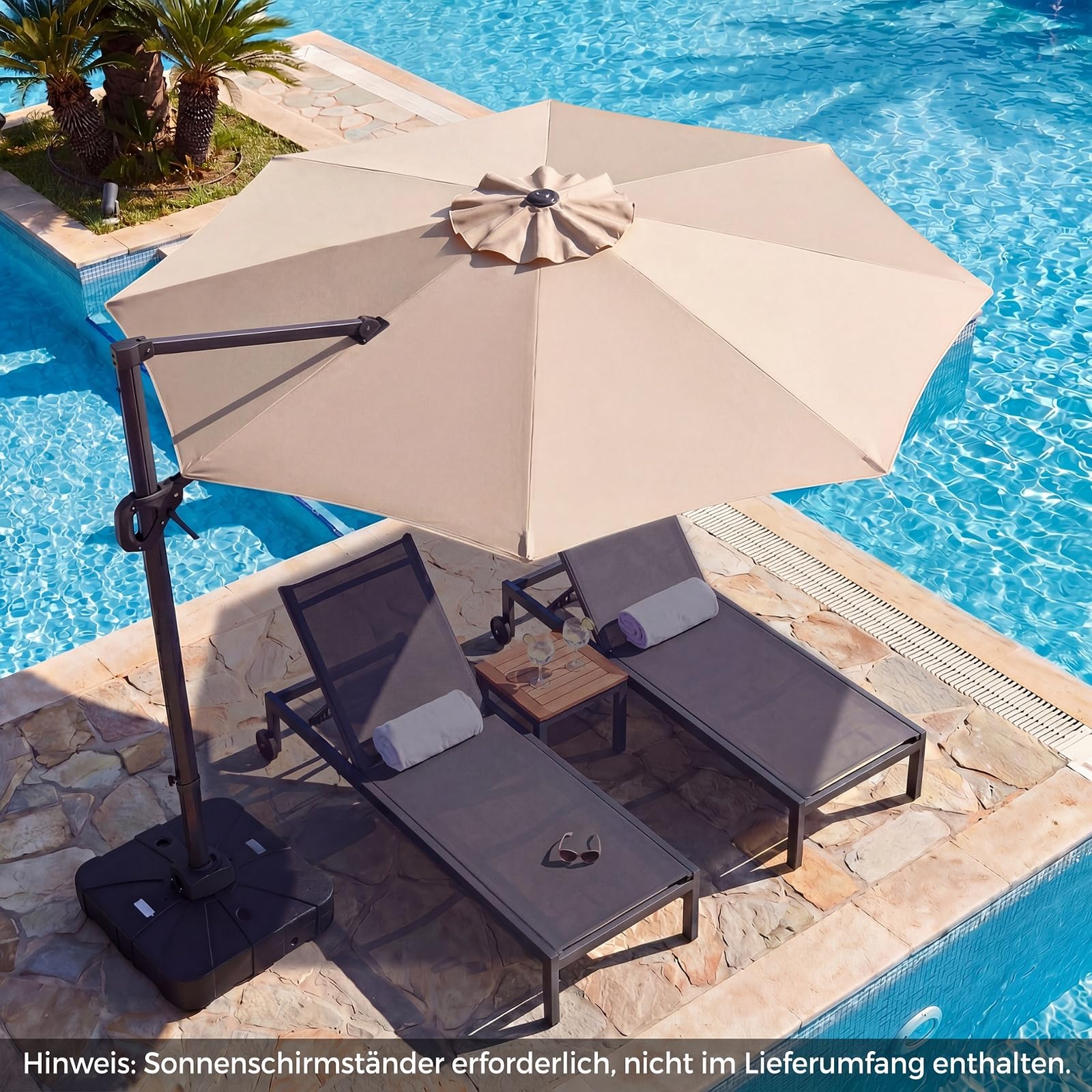 COSTWAY Sonnenschirm Alu 300 x 300 cm, Ampelschirm mit Kurbel, 360° drehbar, Neigungswinkel stufenlos verstellbar, großer Gartenschirm, Terrassenschirm, Marktschirm für Garten, Terrasse (Beige)