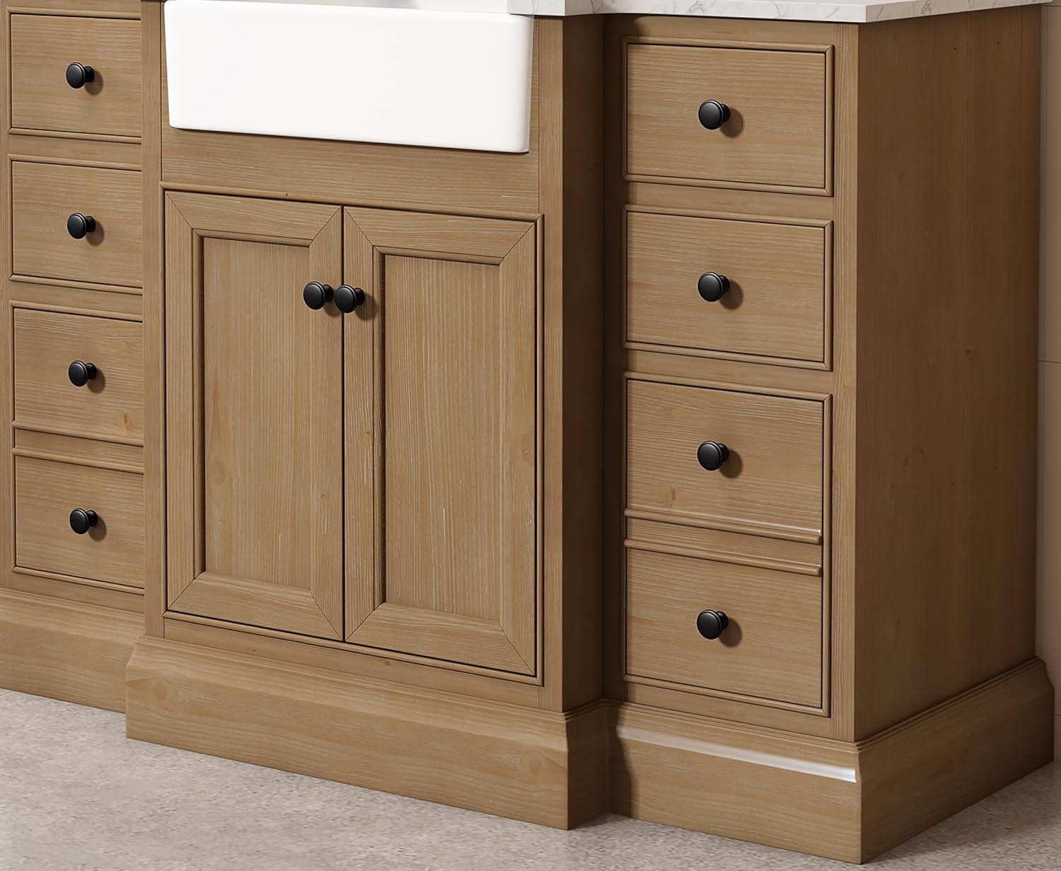 60" Bathroom Vanity with Sink Set, Vintage Single Bath Vanity with Engineered Top, Wooden Cabinet with Farmhouse White Ceramic Sink, Soft Closing - Fully Assembled, Backsplash Included, Weather Fir