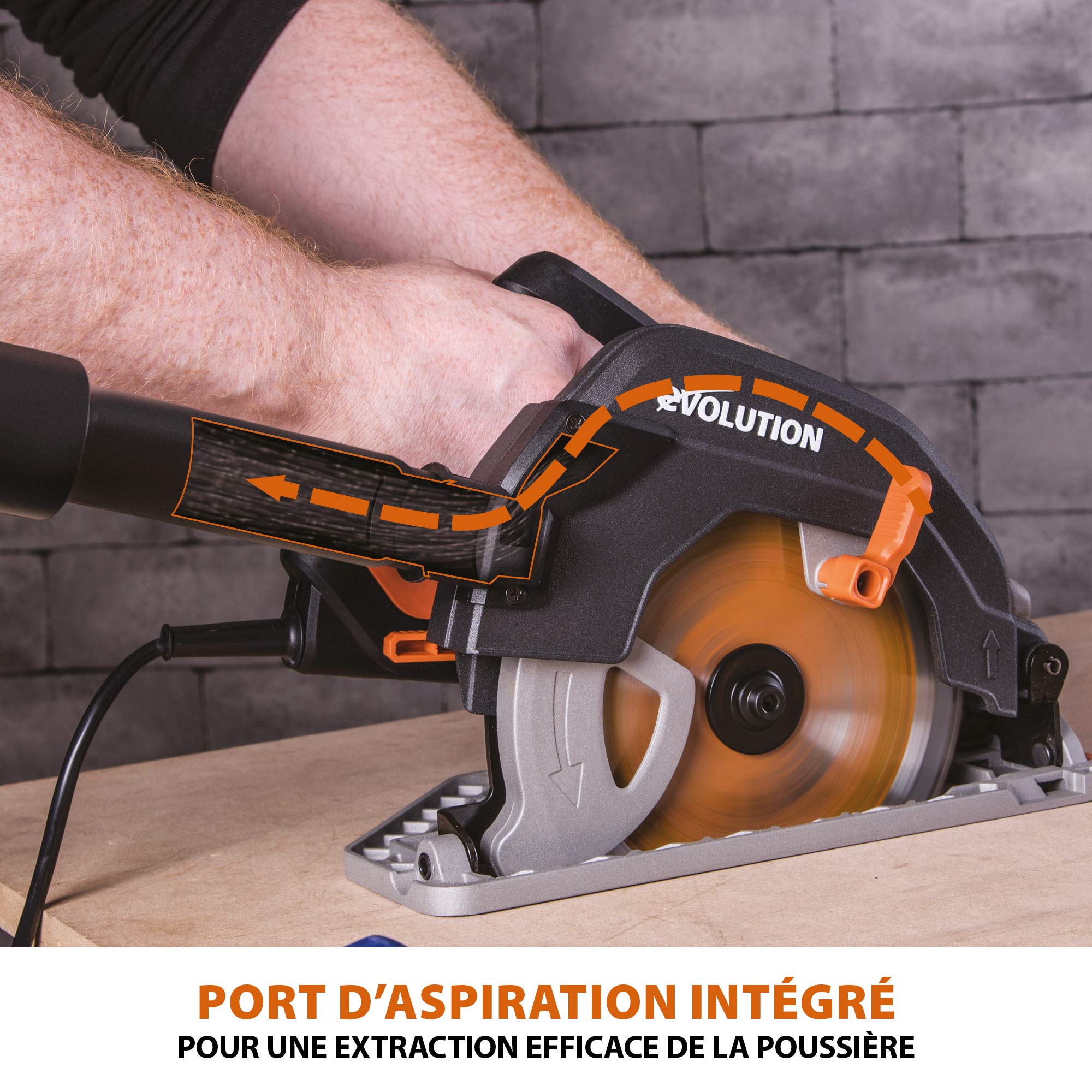 Evolution Power Tools Scie Circulaire - Coupe Multi-Matériaux - Le Bois, Le Plastique, Le Métal - Biseau 0° - 60 - Profondeur de coupe de 64 mm - Guide Parallèles - Lame Incluse 185mm - R185CCS