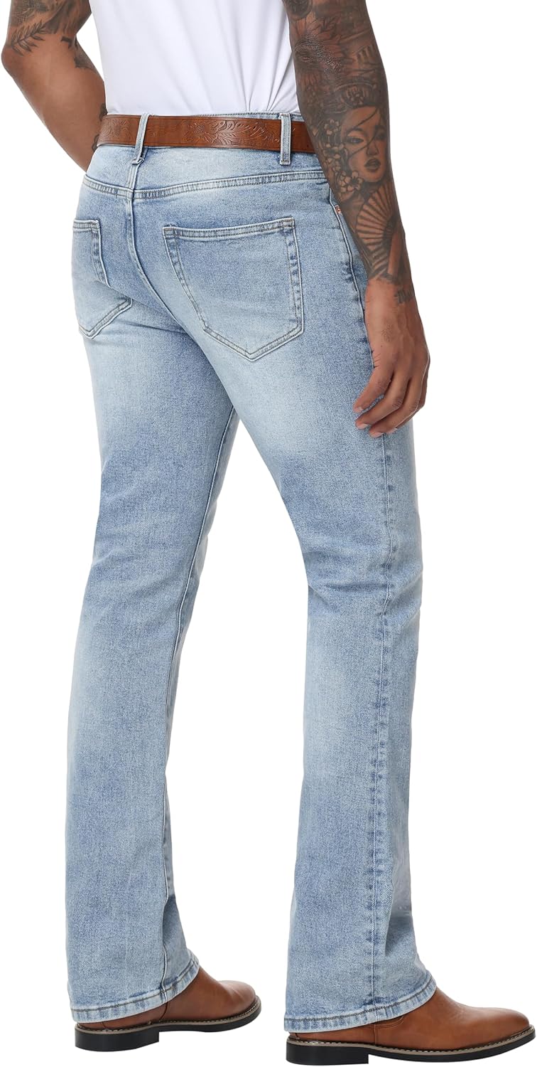 Men's Stretch Regular Fit Bootcut Flared Jeans - Cowboy Cotton Fashion Comfort Flex Waist Denim Pants - Image 3