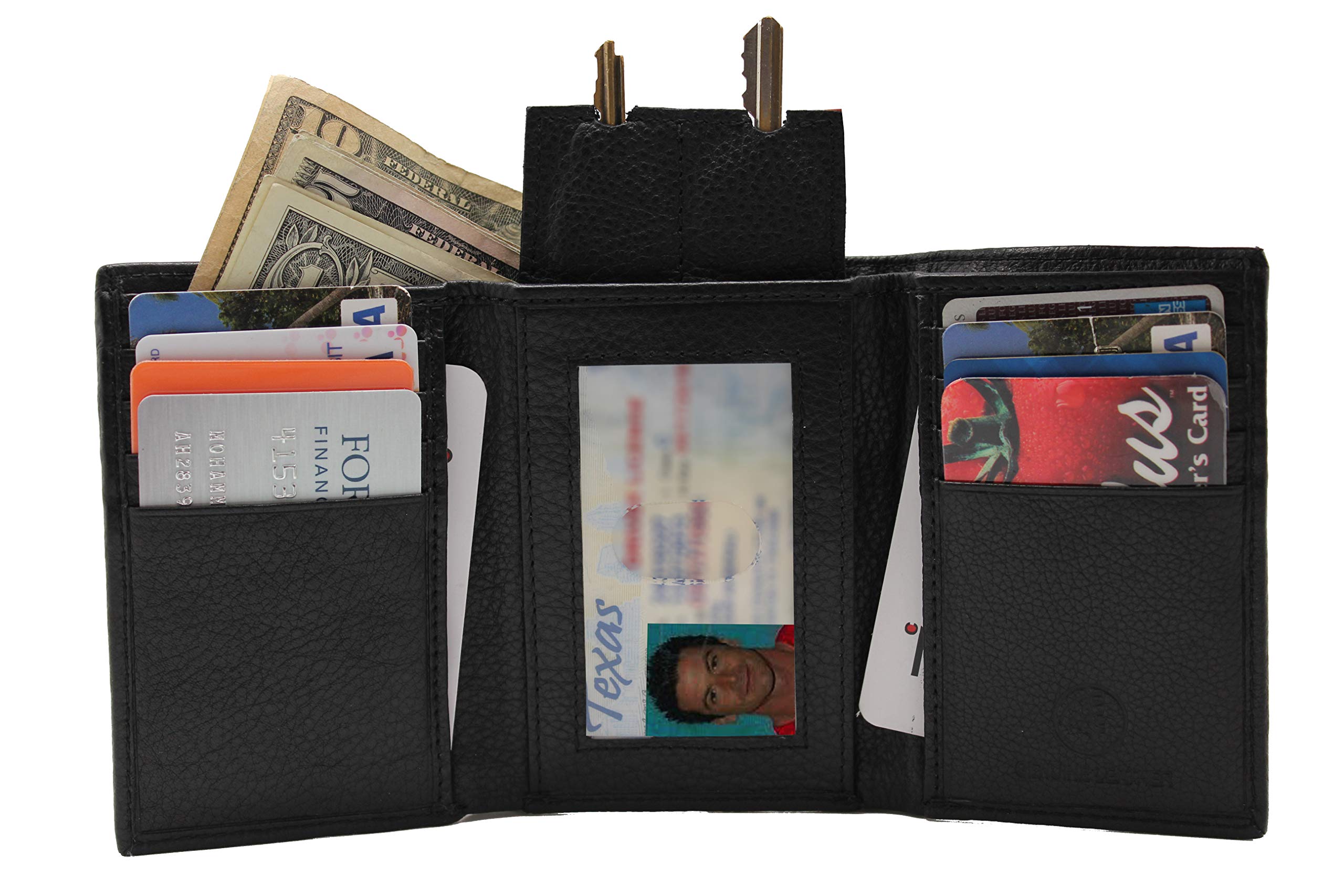 Juzar Tapal CollectionRFID Euro Trifold Leather Wallet Key Holder Zip Bill Slot Black 130 RFTF