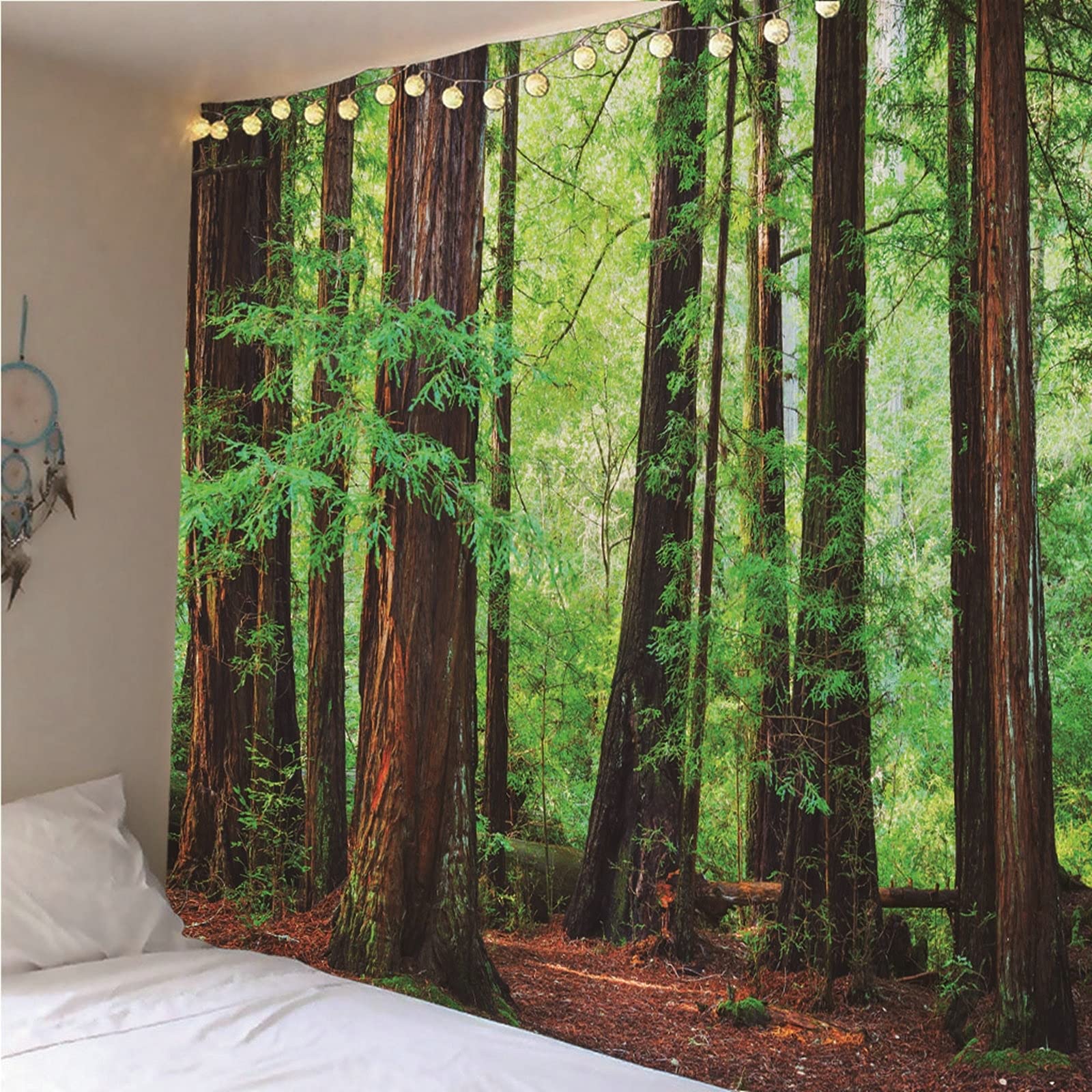 Aeici Tela Mural Pared, Manta Pared Decorativa Tapiz de Pared Bosque Tapiz- Marrón Verde, 350x256CM