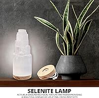 Vista 7 de Himalayan Glow Lámpara de cristal selenita de 7.9 in, grande, curvada a mano, con base de madera (certificado ETL) y cable de carga USB