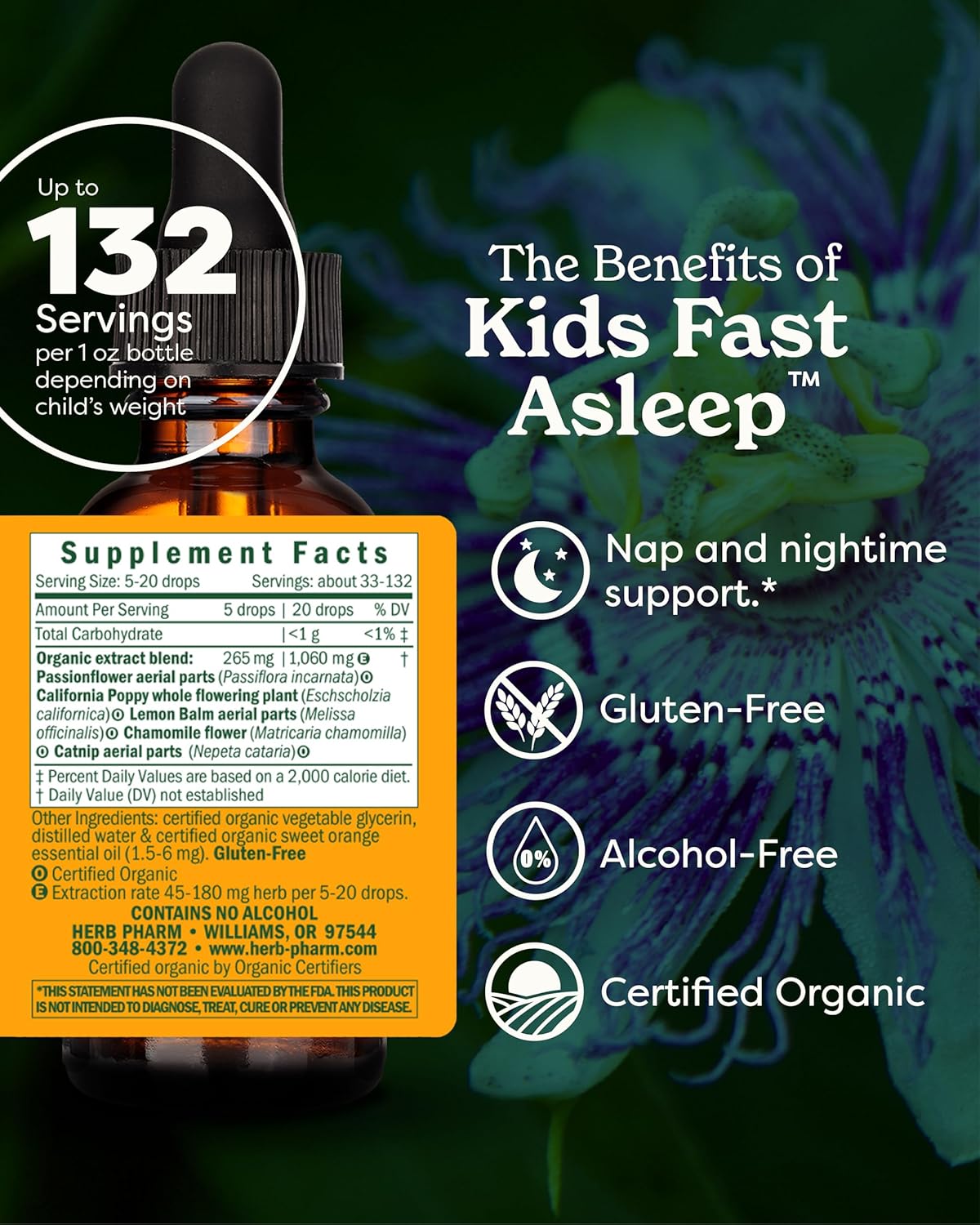 Kids Fast Asleep – Tasty, Organic, Alcohol-Free Kids Sleep Support Herbal Extract With Lemon Balm, California Poppy & Passionflower, Soothes Nap & Nighttime Transitions, Vegan, 1 Oz - Image 2
