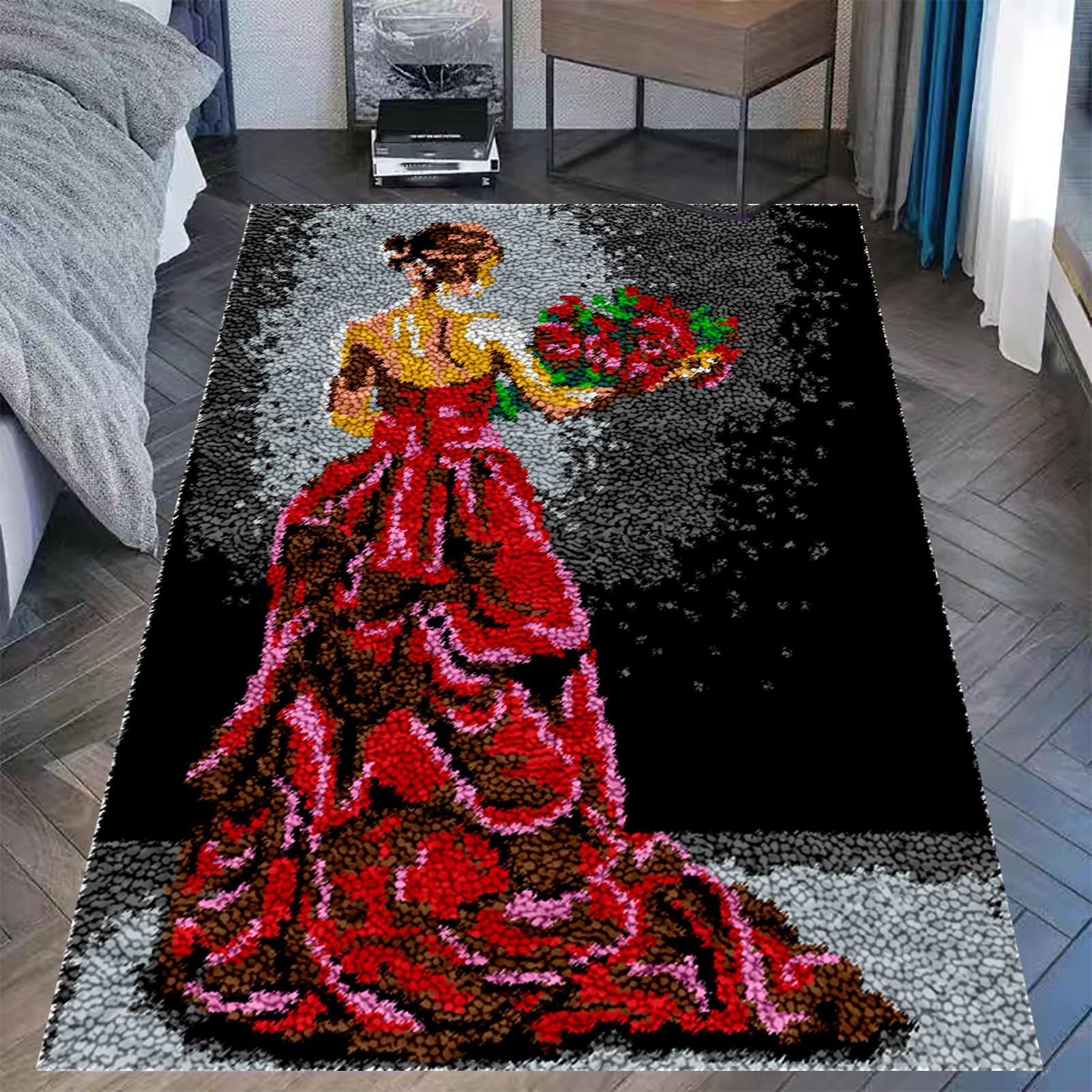 55 x 75 cm Knüpfteppich Zum Selber knüpfen, Knüpfsets Latch Hook Kit Selbst Knüpfen Set Erwachsene, Knupfer Teppich Selber Machen