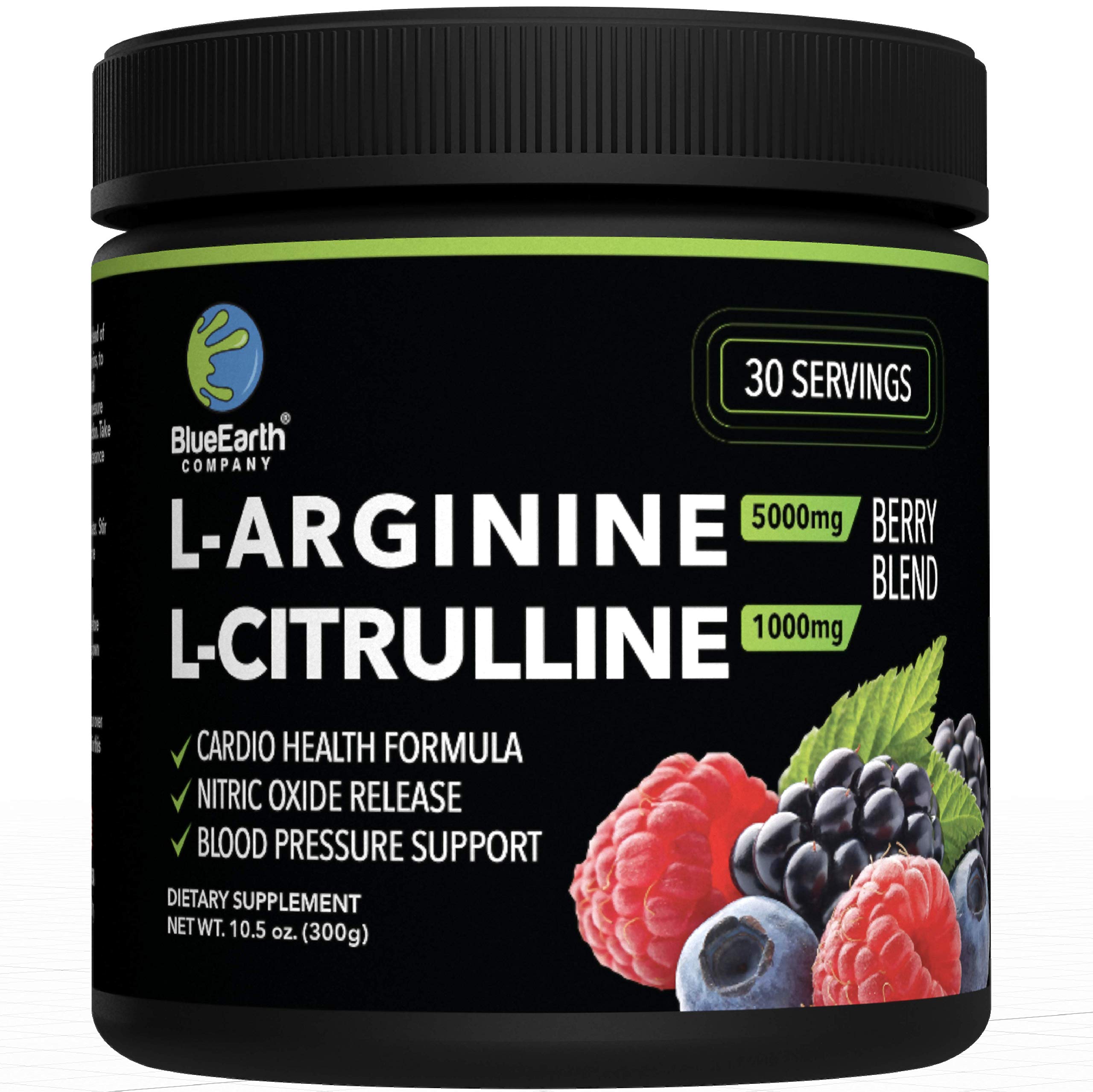 L-Arginine 5000mg + L-Citrulline 1000mg Complex Powder Supplement - Nitric Oxide Booster - Blood Pressure Support - Berry ...