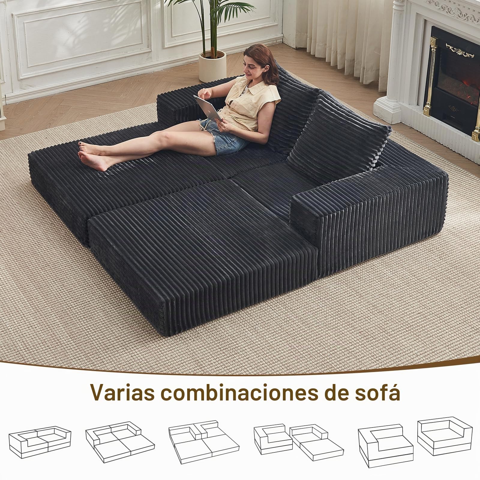 Vamcheer Sofá Cama Modular 2 Plazas con 2 Almohadas 180cm, Gris | Sofá cama de espuma, tapizado de franela suave, sin montaje, certificado OEKO-TEX, apto para salón, dormitorio y oficina