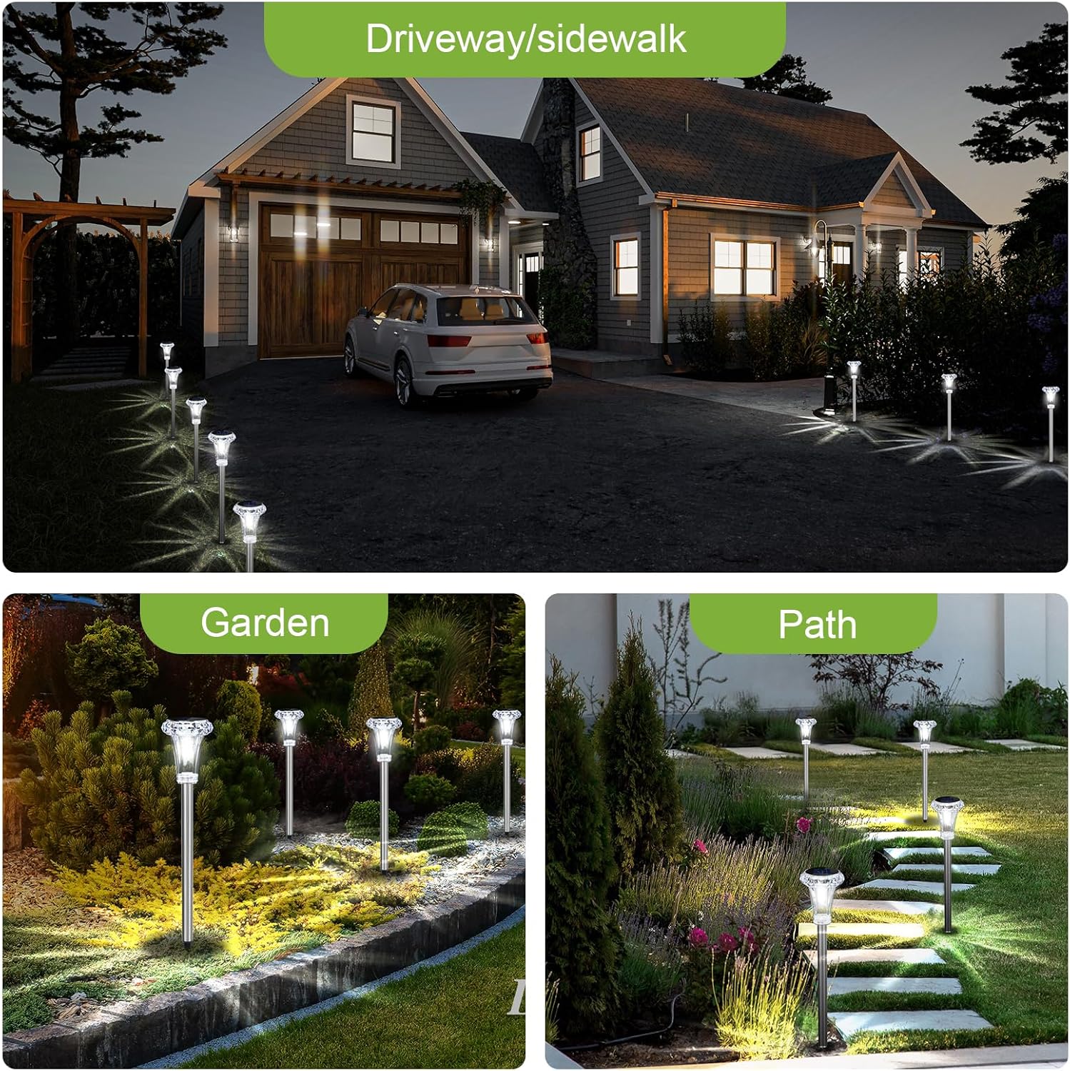 Solar Lights Outdoor Waterproof, Stainless Steel LED Solar Garden Lights for Patio, Lawn, Yard and Landscape, Garden Decor Patio Decor (12 Pack)