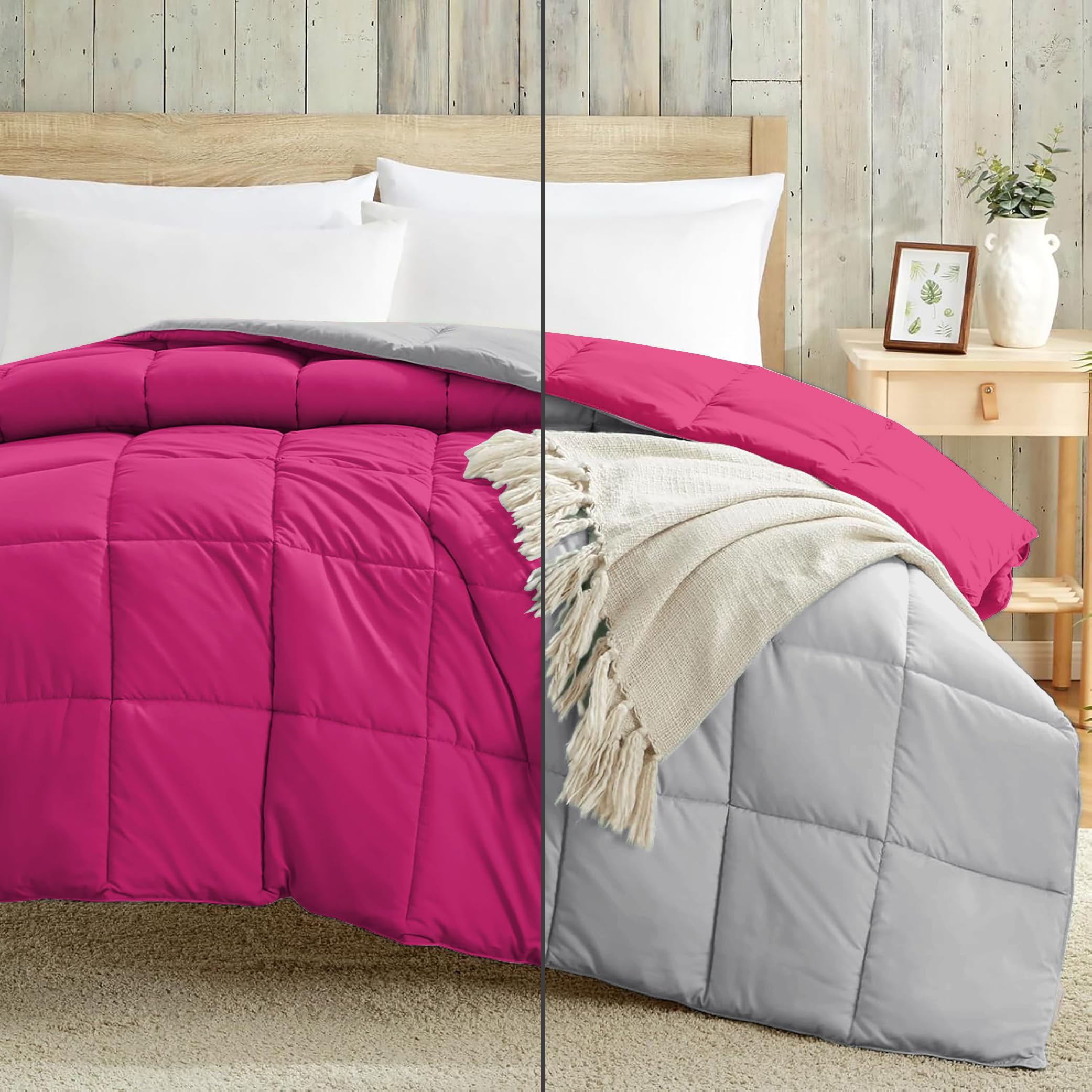 100 GSM Summer Comforter King Size Bed Lightweight All Season Comforter/Blanket/Duvet (92" X106" Inches) - King Size Bed Comforter - Hot Pink/Silver Grey Color-picture-26