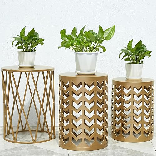 Miniatura 8 de Juego de 3 mesas laterales modernas de metal, mesa de centro redonda anidable para interiores, mesita de noche para sala de estar, dormitorio,