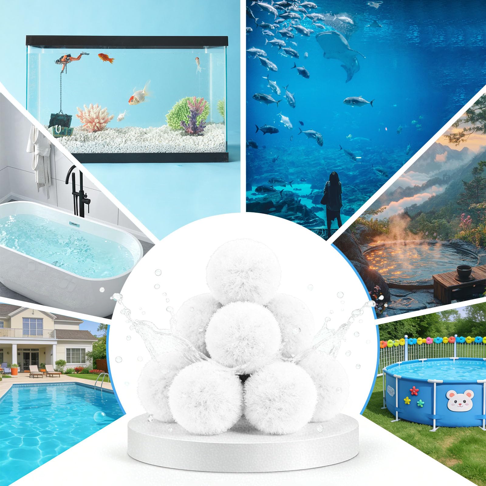 Balles filtrantes de piscine de 2,1 kg pour filtres à sable, balle de filtre à sable réutilisable (remplace 68 kg de sable), efficaces et légères pour piscine, pompes de filtration (blanc, 2,1 kg)