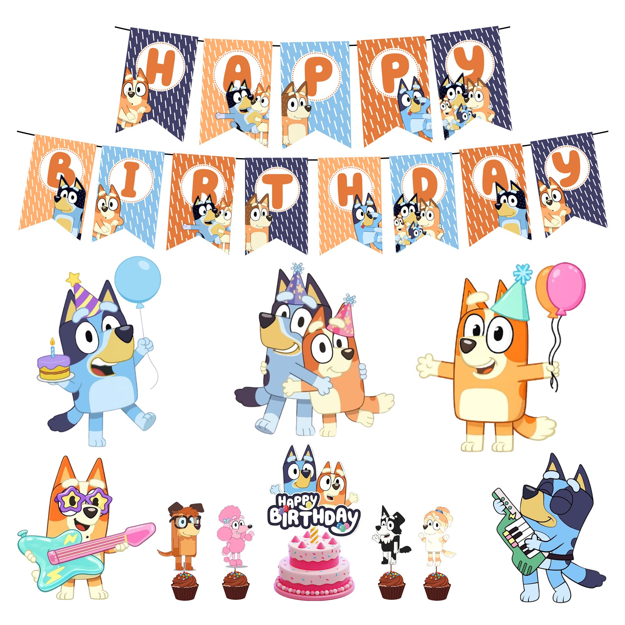 Partyjoy Bluey Party Decoration Kit Bluey Inspired Birthday Theme Supplies | Banner, Cake Toppers, Character Cutouts set (Without balloons)-image-41