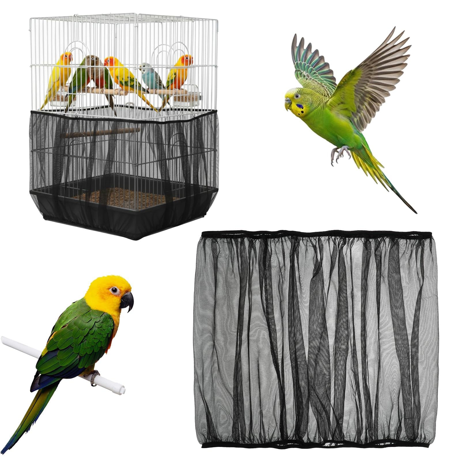 1 piece bird cage splash guard net, parrot cage mesh cover for birds, adjustable perimeter 140-180cm height 33cm