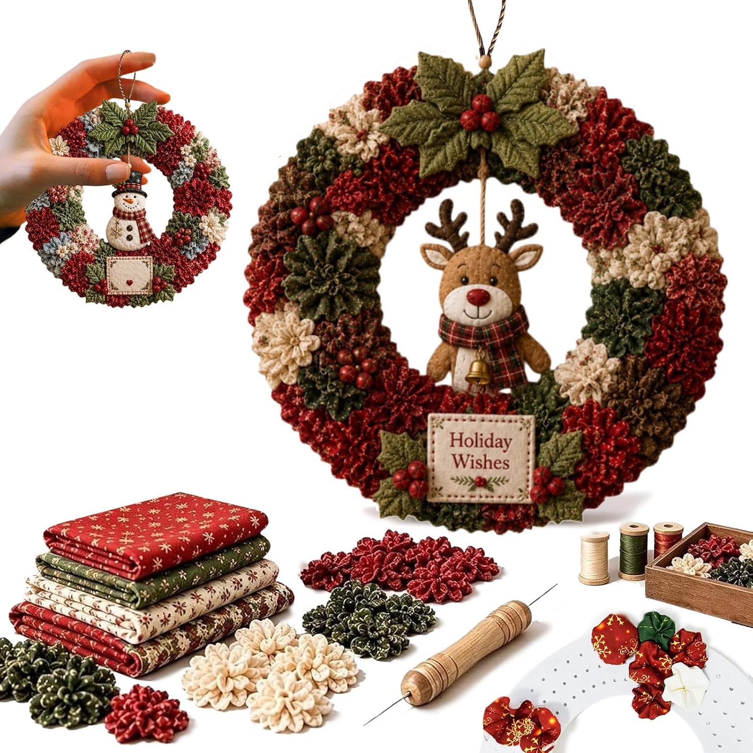 3D Fabric Poke Wreath DIY Kit, No‑Sew Christmas Fabric Poke Art Craft Kit