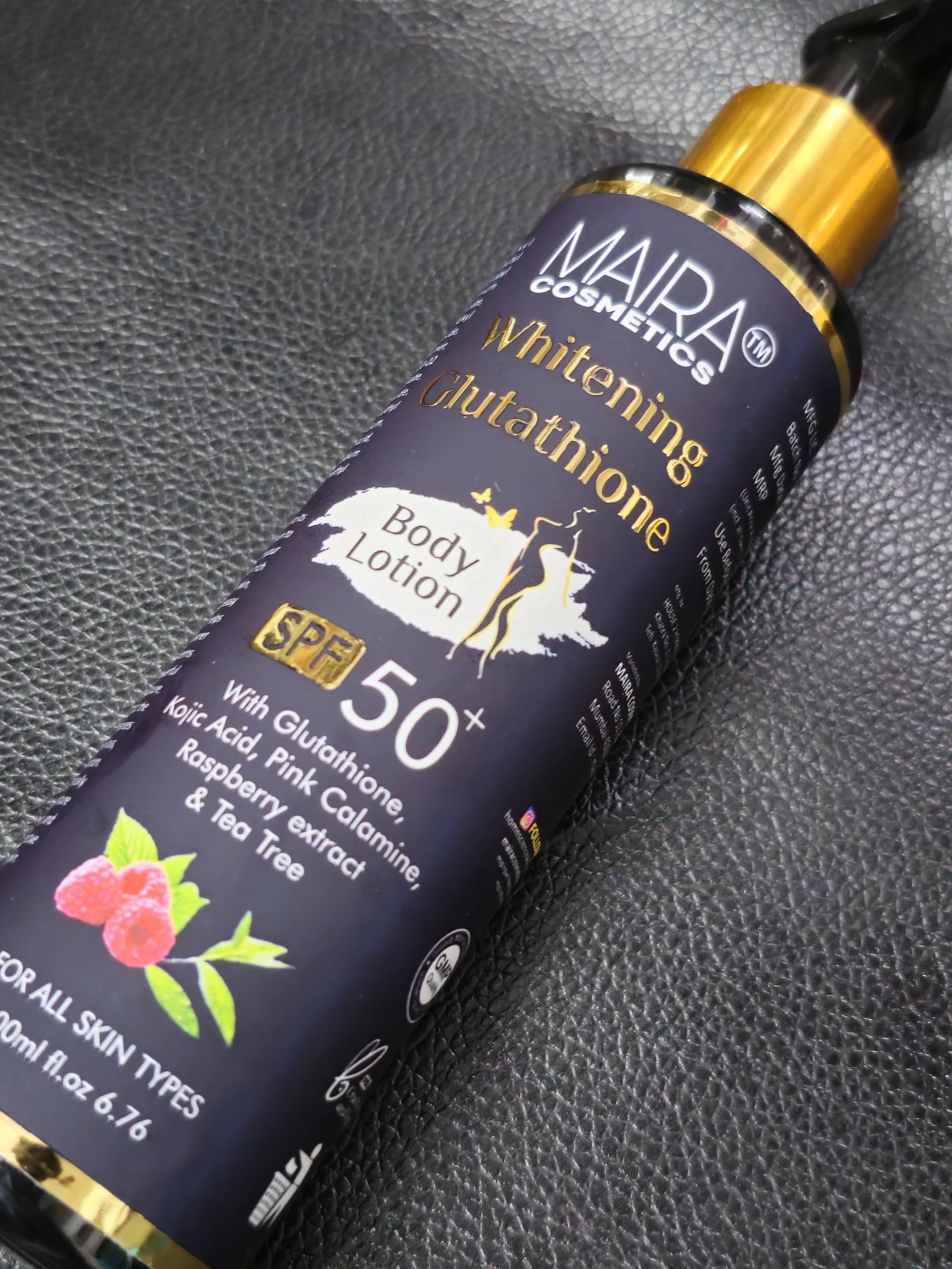 maira cosmetics Whitening Body Lotion, 200Ml, Spf 50+, With Glutathione, Kojic Acid, Pink Calamine, Raspberry Extract & Tea Tree