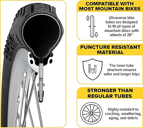 Miniatura 4 de Ultraverse Tubo interior de bicicleta para neumáticos de bicicleta de 26, 27.5 x 1.751.952.102.125 pulgadas con válvula Presta, tubos de goma para