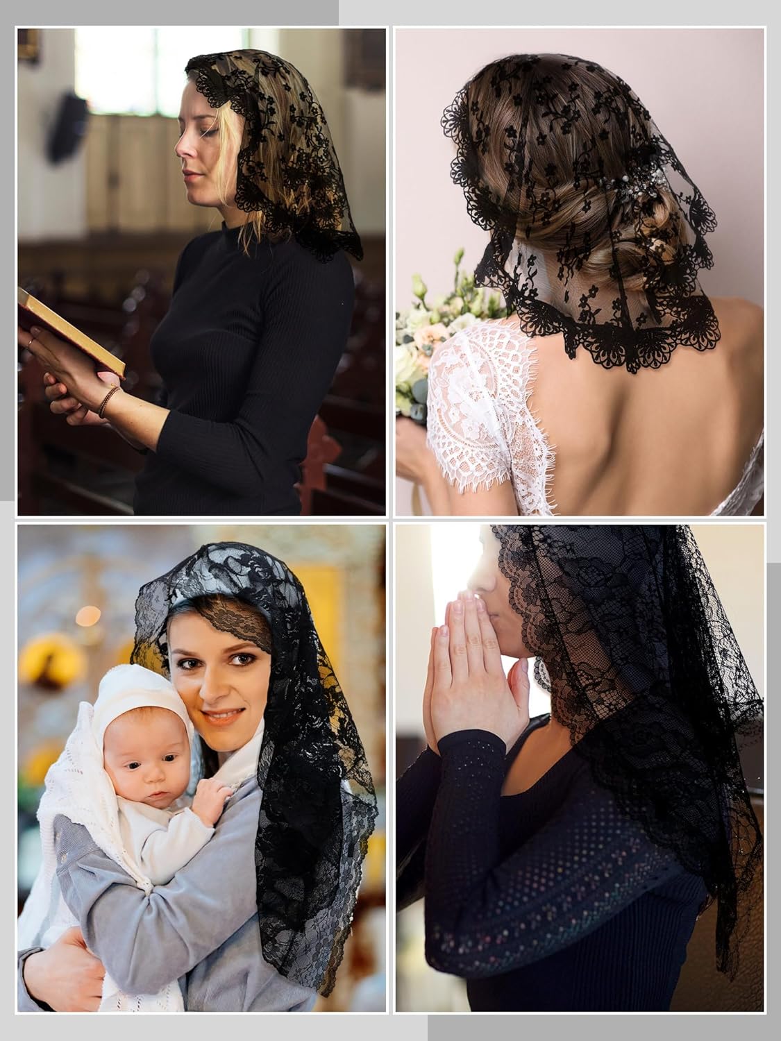 3 Pcs Mantilla Catholic Veil for Church Chapel Lace Christian Veils Head Covering Scarf for Bridal Women - Image 7