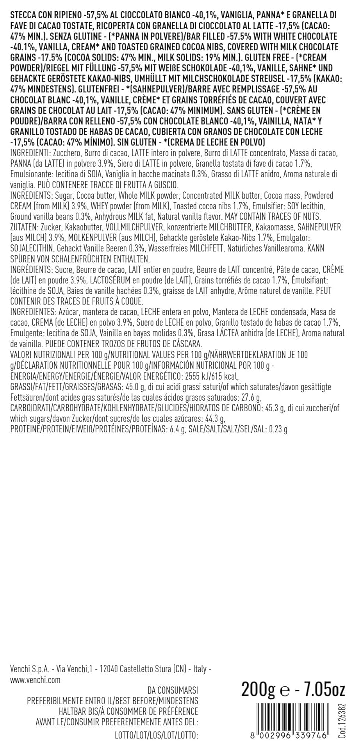 Venchi Chocolate stick: Chocoviar Stracciatella Soft Bar, 7.05 oz - Perfect for Milk Chocolate Lovers - Gluten Free - Image 4