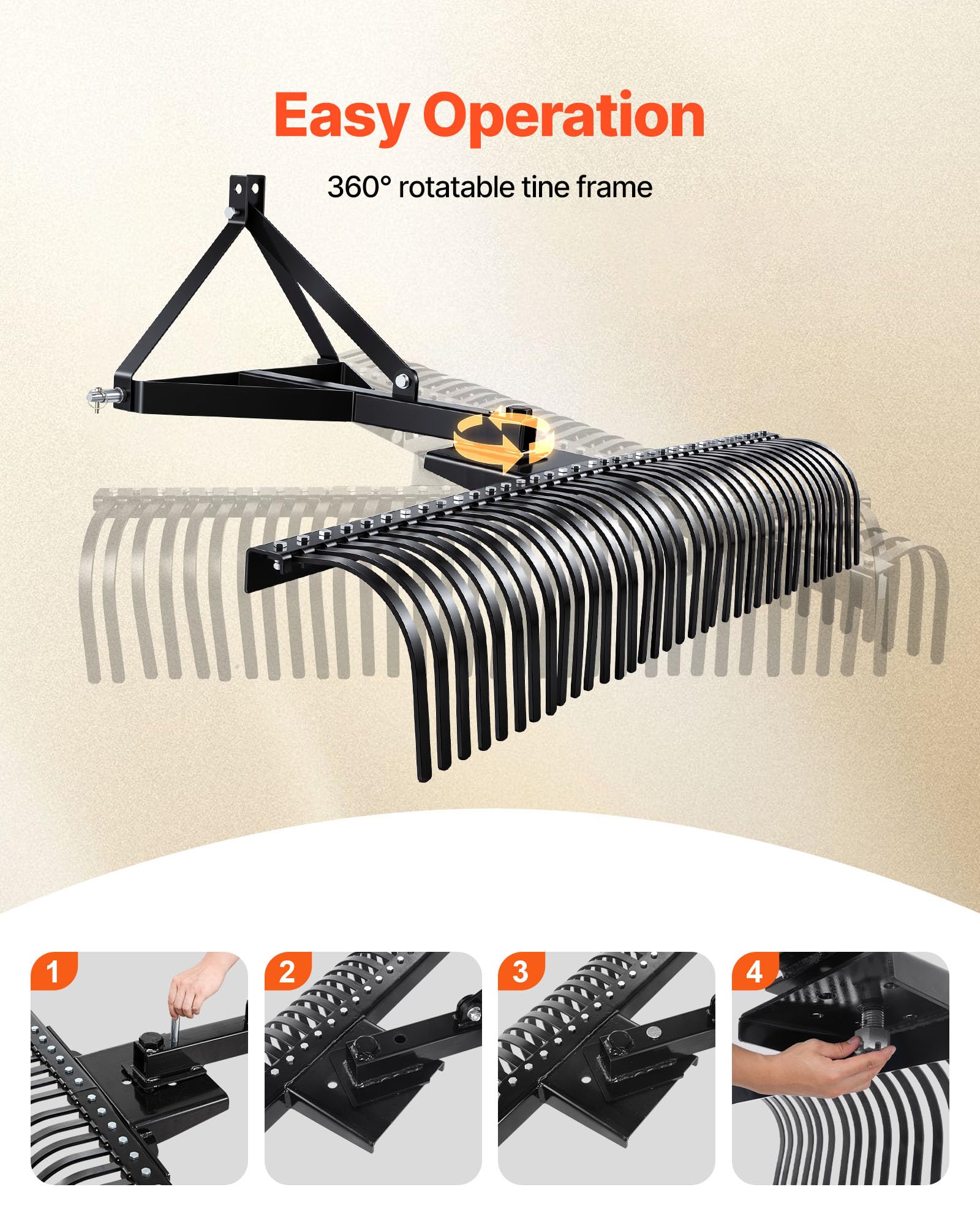VEVOR Scarificateur Tracté 183 cm Râteau Scarificateur à Remorquer