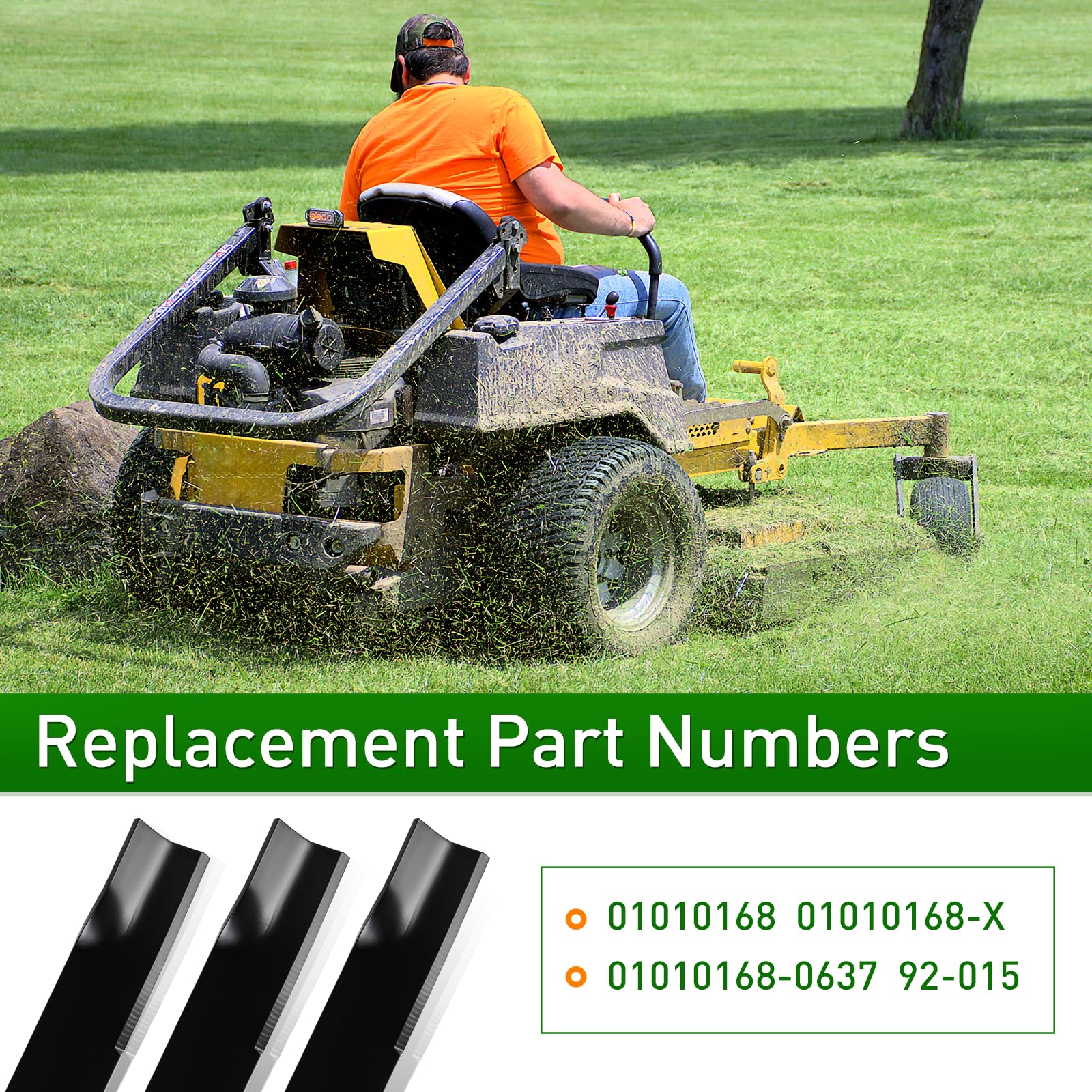 01010168 - Cuchillas de cortacésped compatibles con Cub Cad y cubierta de 50 pulgadas M50-KHS Z-Force 50, cuchillas de mantillo para GT1500 LT1000 SLT1500, reemplaza MTD 01010168-0637 01010168-X