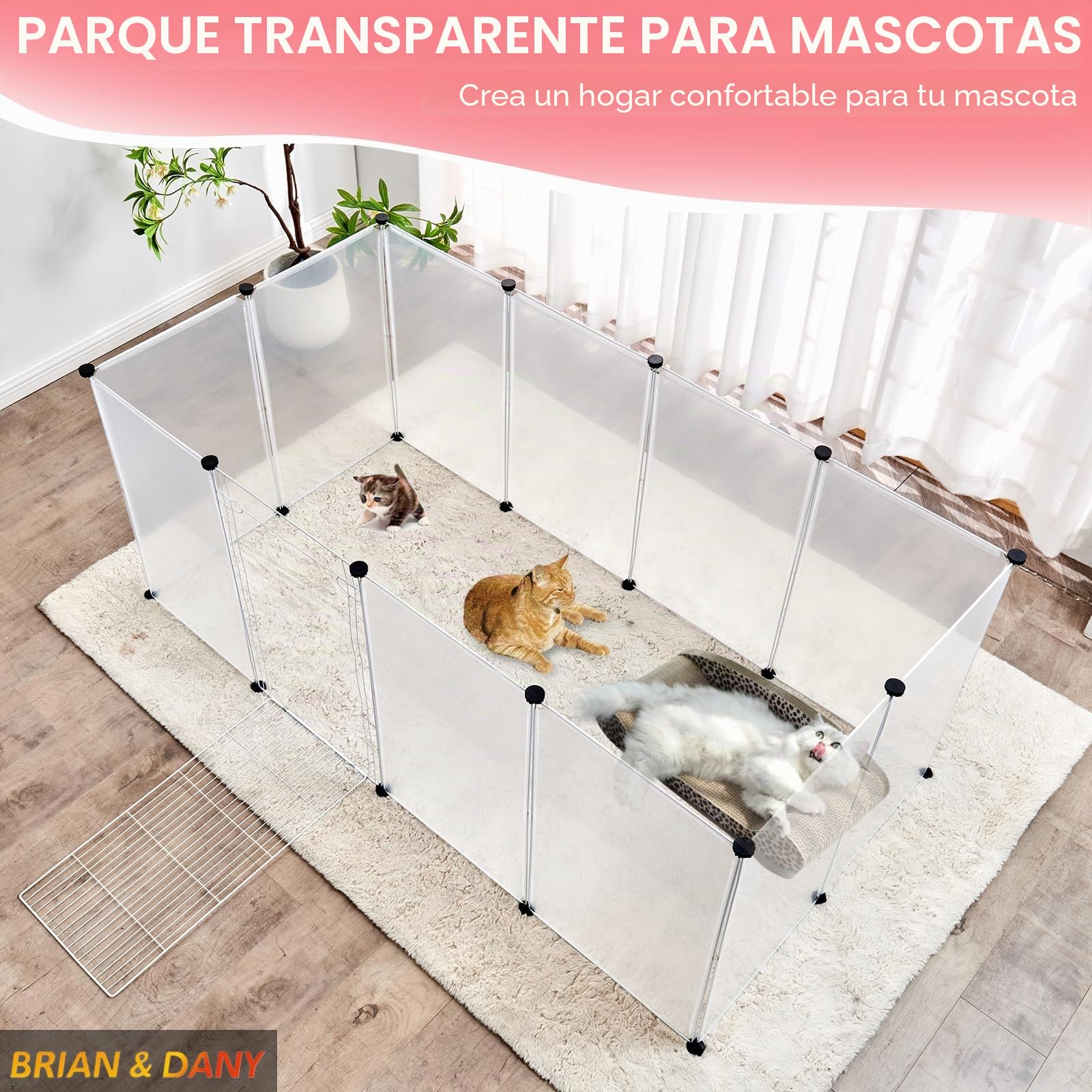 BRIAN & DANY Valla para Mascotas, Jaula para Conejos, Hámsters, Erizos, Valla para Animales Pequeños Jaula Modular, Parque con Puerta, 12 Paneles, 203 x 101 x 71 cm